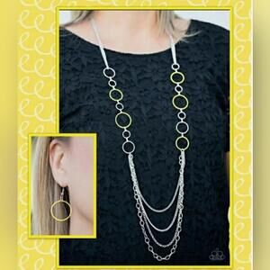 Paparazzi Beautifully Bubbly Yellow Necklace Hook Earrings Jewelry Set NWT
